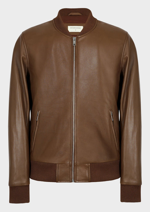 Blouson Teddy en cuir uni cognac - 1 - Father & Sons   - 10 