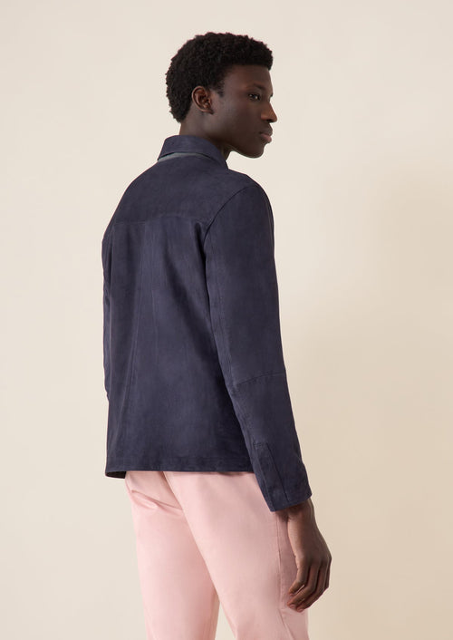 Blouson en cuir nubuck bleu marine - 2 - Father & Sons   - 1 