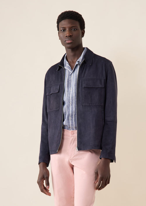 Blouson en cuir nubuck bleu marine - Father & Sons   -  