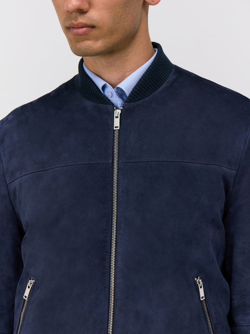 Blouson en cuir nubuck bleu marine - Father & Sons   - 3 