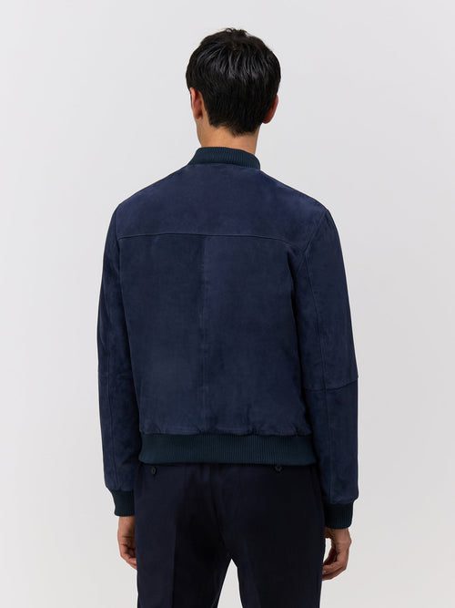 Blouson en cuir nubuck bleu marine - Father & Sons   - 2 