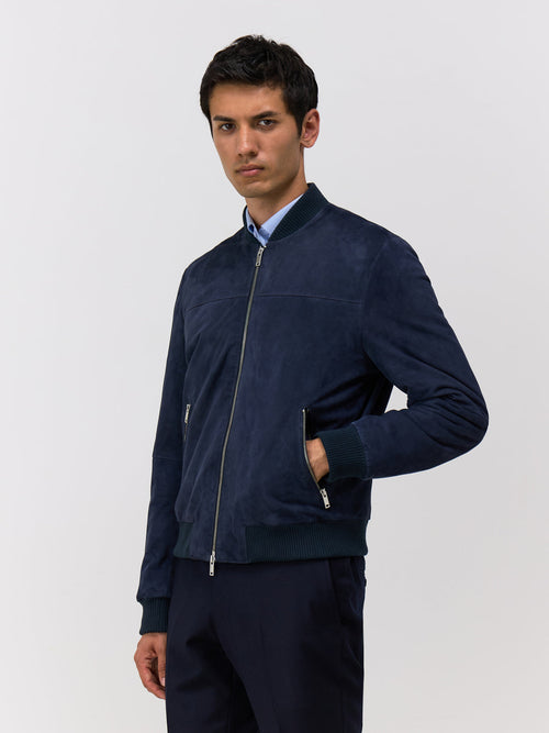 Blouson en cuir nubuck bleu marine - Father & Sons   -  
