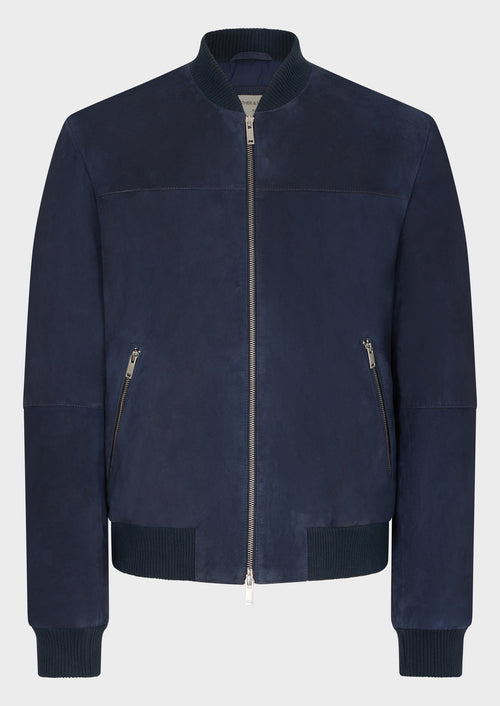Blouson en cuir nubuck bleu marine - Father & Sons   - 4 
