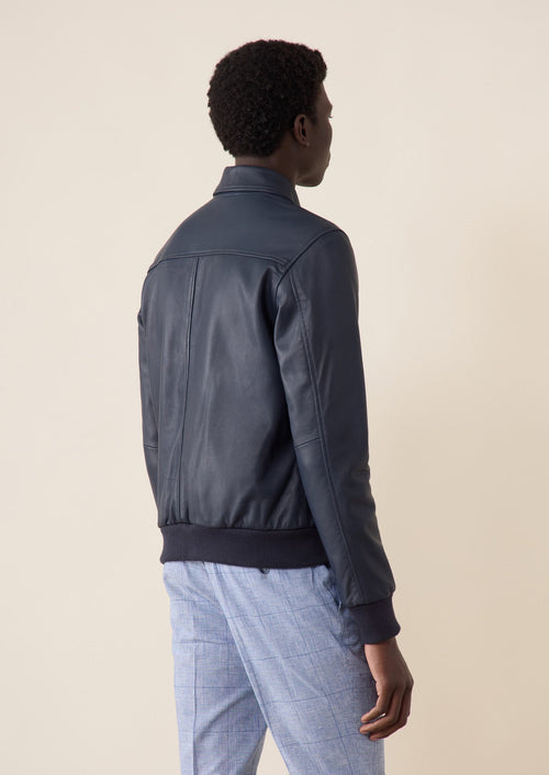 Blouson en cuir bleu marine - 2 - Father & Sons   - 7 