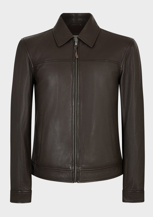 Blouson en cuir uni marron glacé - 1 - Father & Sons   - 12 