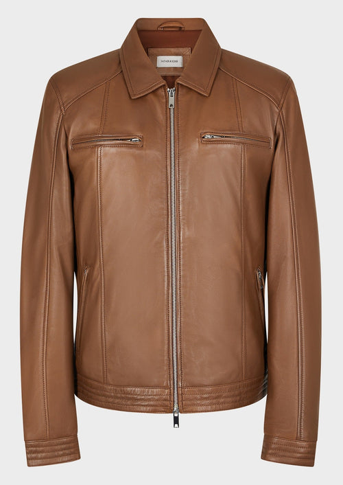 Blouson en cuir uni tabac - 1 - Father & Sons   - 9 