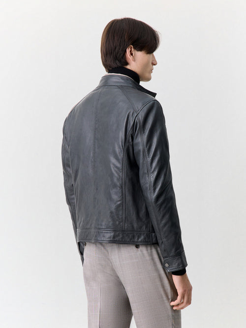 Blouson en cuir anthracite à capuche amovible - 2 - Father & Sons   - 9 