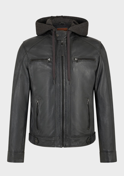 Blouson en cuir anthracite à capuche amovible - 1 - Father & Sons   - 3 