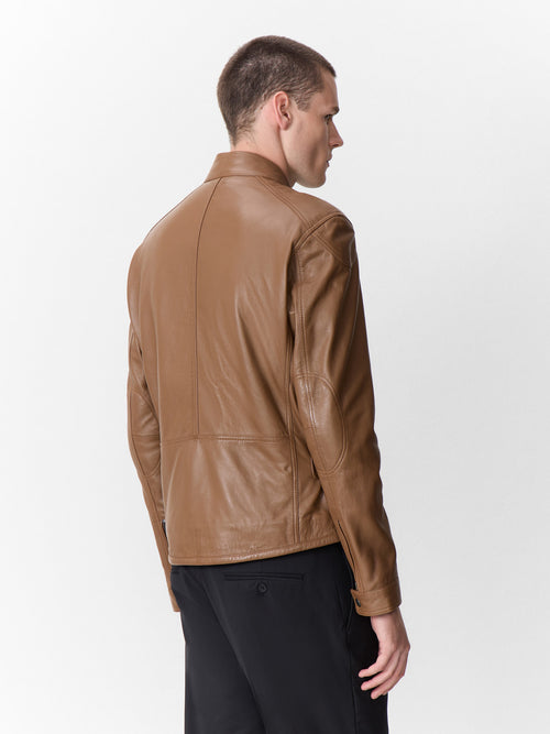 Blouson en cuir camel à capuche amovible - 2 - Father & Sons   - 14 