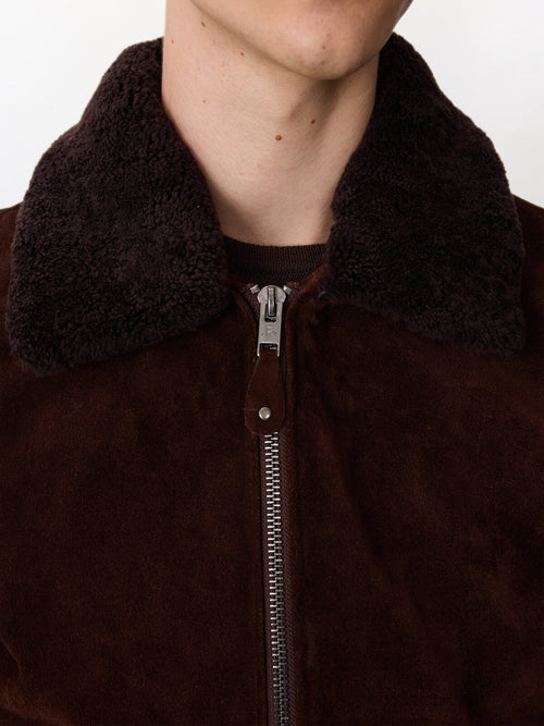 Blouson en cuir nubuck marron à col sherpa - Father & Sons   - 3 