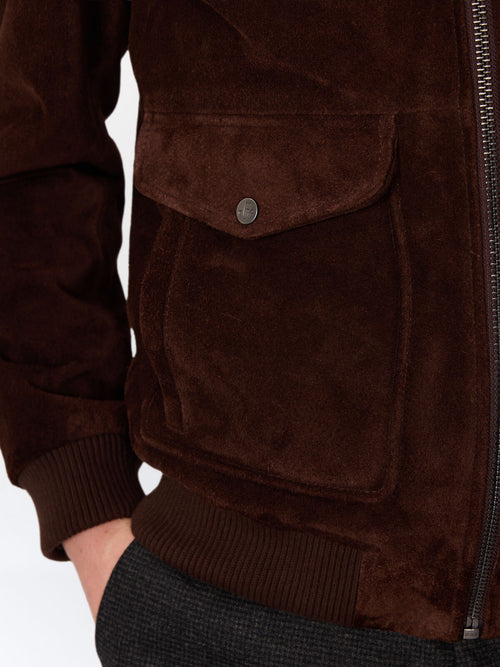 Blouson en cuir nubuck marron à col sherpa - Father & Sons   - 4 