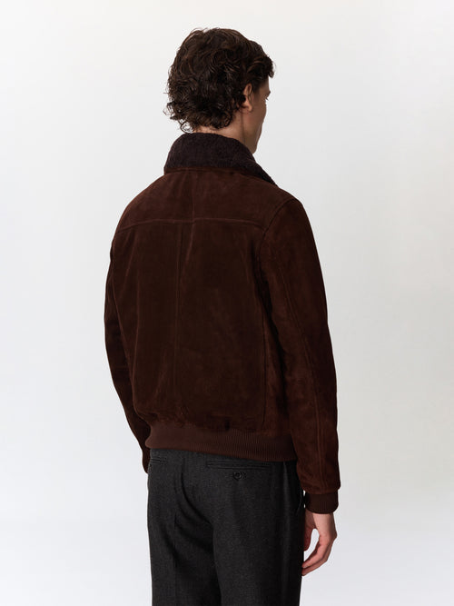 Blouson en cuir nubuck marron à col sherpa - Father & Sons   - 2 