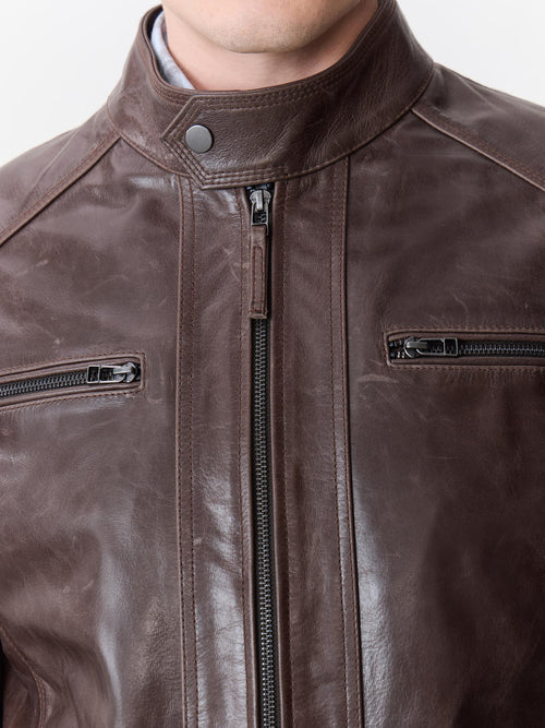 Blouson en cuir cognac à capuche amovible - Father & Sons   - 4 