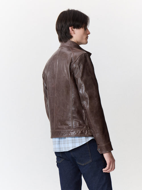 Blouson en cuir cognac à capuche amovible - 2 - Father & Sons   - 13 