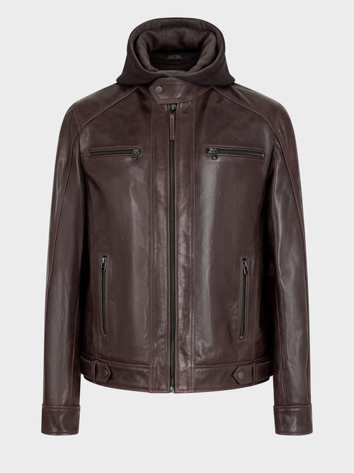 Blouson en cuir cognac à capuche amovible - Father & Sons   - 6 