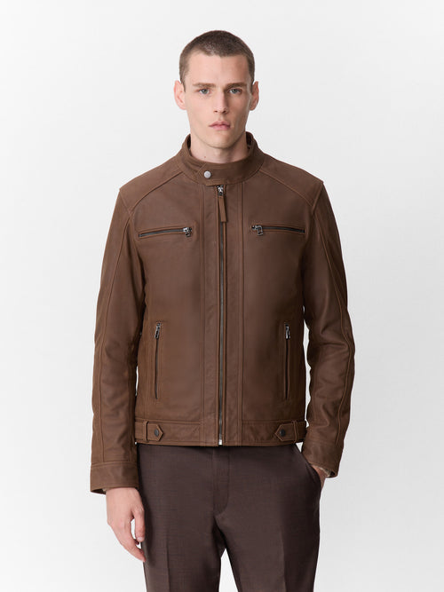 Blouson en cuir cognac à capuche amovible - 1 - Father & Sons   - 17 