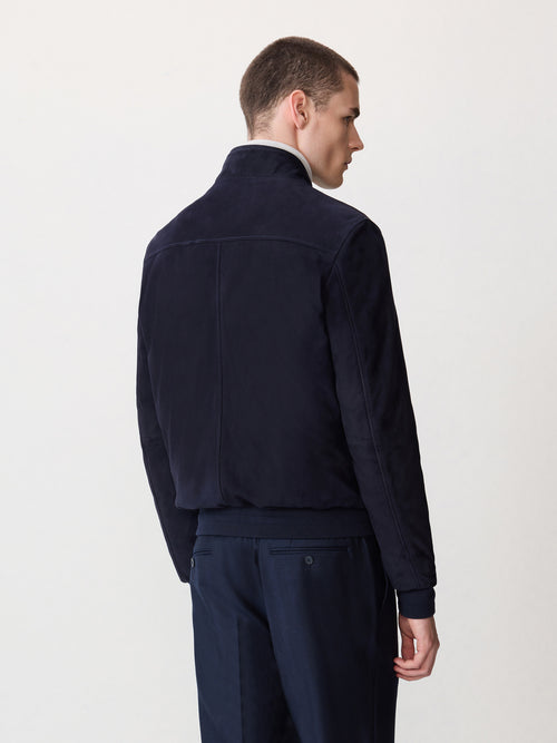 Blouson en cuir nubuck bleu marine - 2 - Father & Sons   - 2 