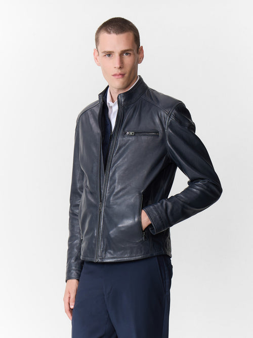Blouson en cuir bleu marine - 1 - Father & Sons   - 13 