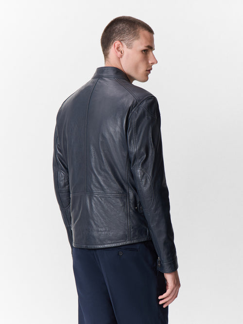 Blouson en cuir bleu marine - 2 - Father & Sons   - 13 