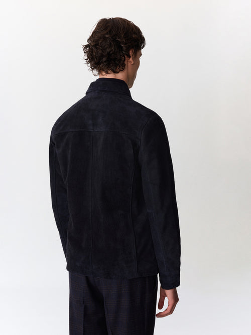 Veste en cuir nubuck bleu marine - 2 - Father & Sons   - 4 