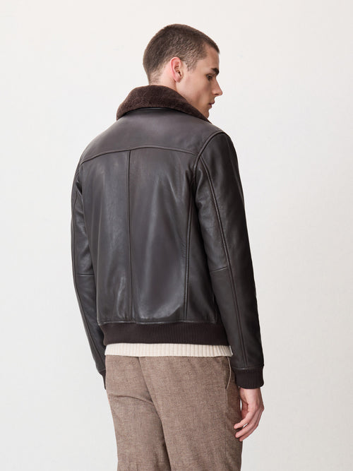 Blouson en cuir marron à col sherpa - 2 - Father & Sons   - 15 