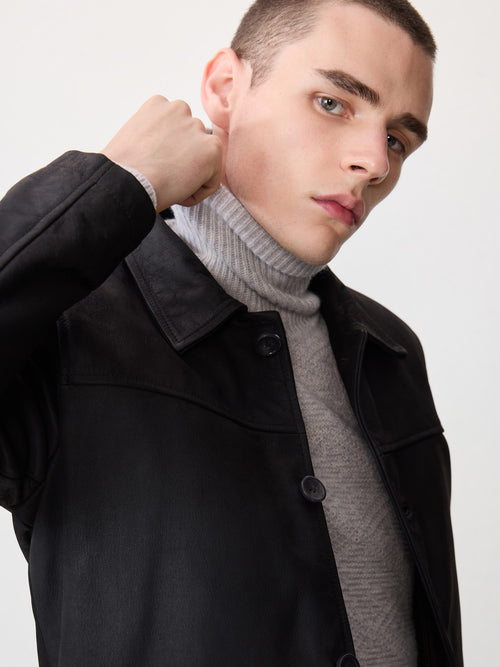 Veste en cuir marron - Father & Sons   - 3 