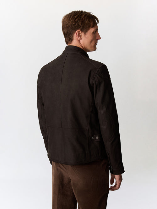 Blouson en cuir marron à capuche amovible - Father & Sons   - 2 
