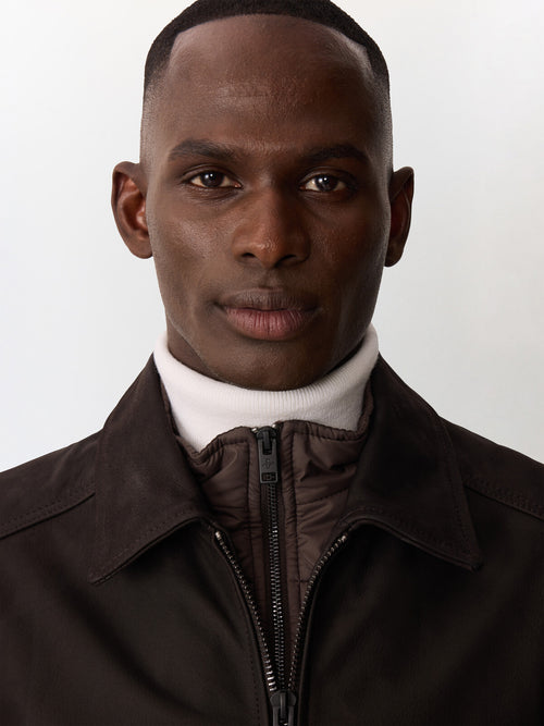 Blouson en cuir marron à parementure amovible - Father & Sons   - 3 