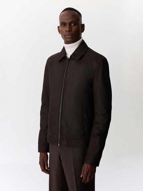Blouson en cuir marron à parementure amovible - 1 - Father & Sons   - 5 