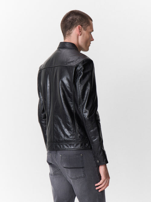 Blouson en cuir noir à capuche amovible - 2 - Father & Sons   - 16 