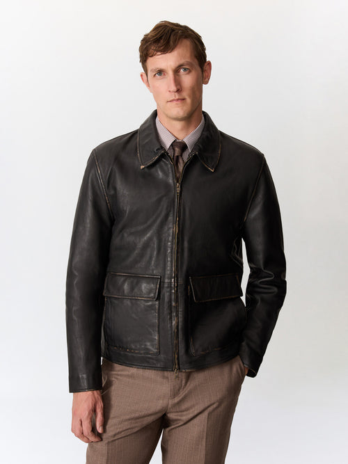 Blouson en cuir noir - Father & Sons   - 1 