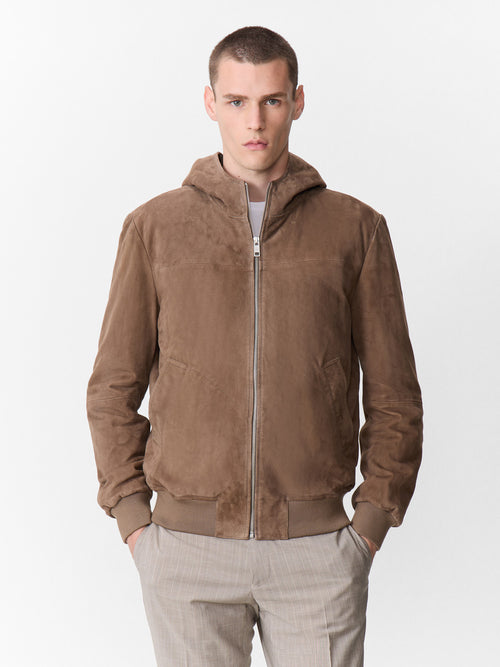 Blouson en cuir nubuck marron à capuche - 1 - Father & Sons   - 18 