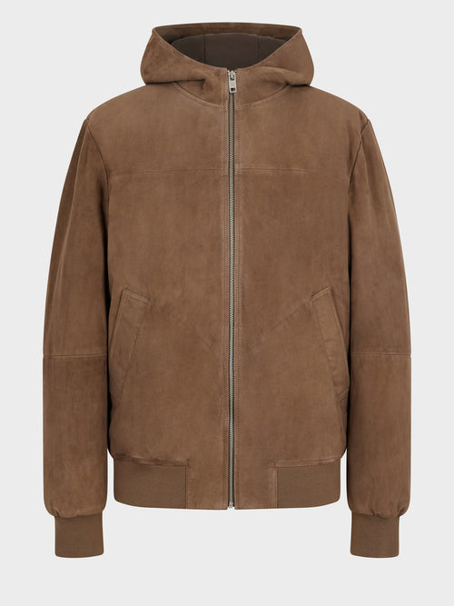 Blouson en cuir nubuck marron à capuche - 1 - Father & Sons   - 13 