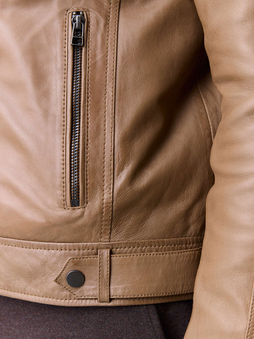 Blouson en cuir marron à capuche amovible - Father & Sons   - 4 