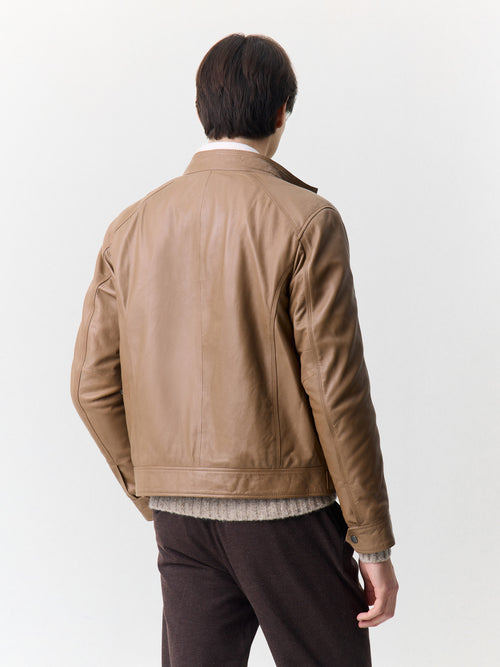 Blouson en cuir marron à capuche amovible - 2 - Father & Sons   - 12 