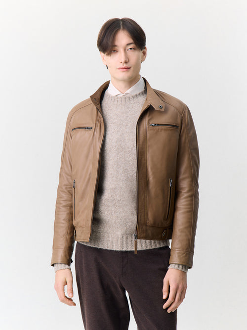 Blouson en cuir marron à capuche amovible - 1 - Father & Sons   - 12 