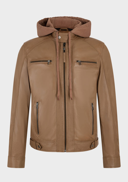 Blouson en cuir marron à capuche amovible - 1 - Father & Sons   - 8 