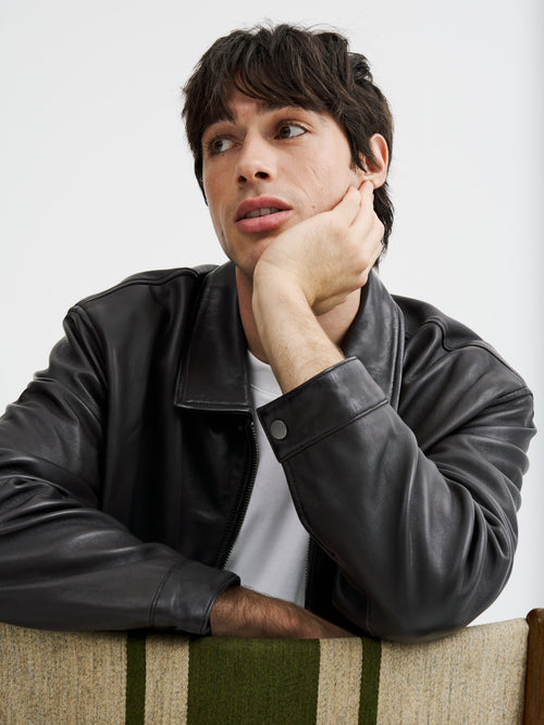 Blouson aviateur en cuir marron - Father & Sons   - 5 