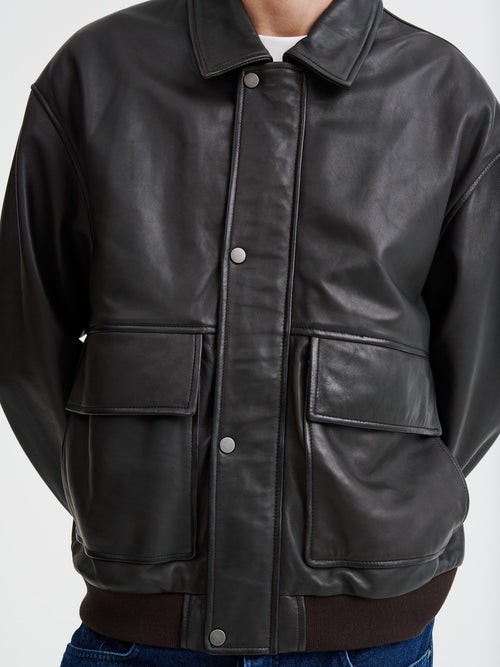 Blouson aviateur en cuir marron - Father & Sons   - 7 