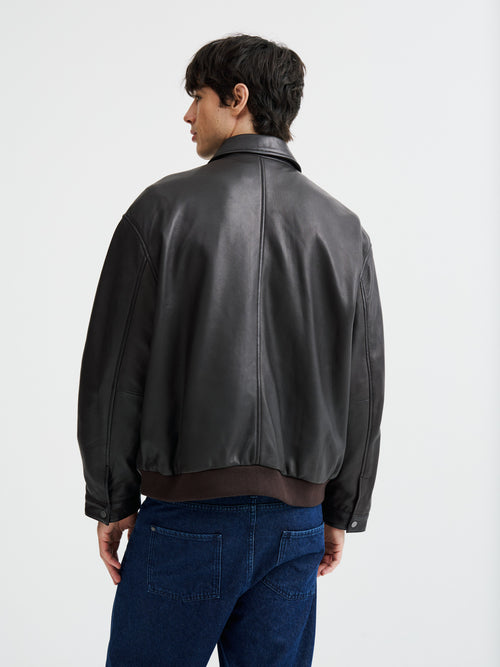Blouson aviateur en cuir marron - Father & Sons   - 2 