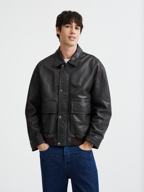 Blouson aviateur en cuir marron - Father & Sons   - 1 