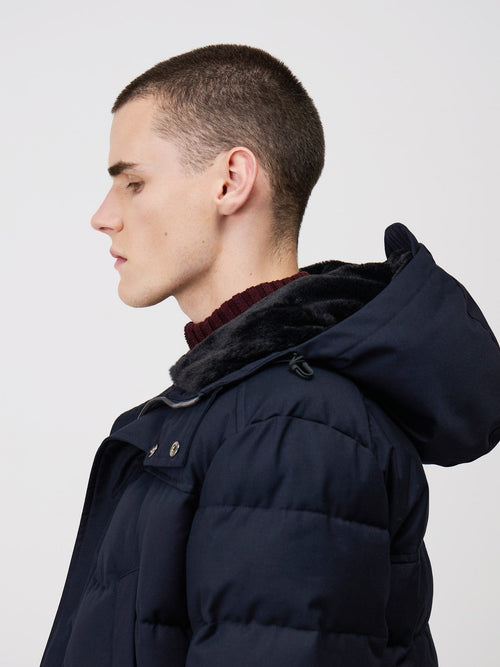 Parka matelassée bleu indigo à capuche - Father & Sons   - 3 