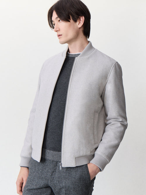 Blouson Teddy en laine mélangée grise - 1 - Father & Sons   - 16 