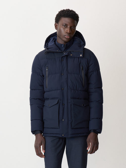 Parka matelassée bleu marine à capuche - 1 - Father & Sons   - 6 