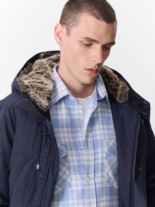 Parka en coton mélangé bleu indigo à capuche - Father & Sons   - 4 