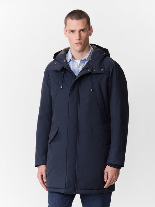 Parka en coton mélangé bleu indigo à capuche - 1 - Father & Sons   - 2 