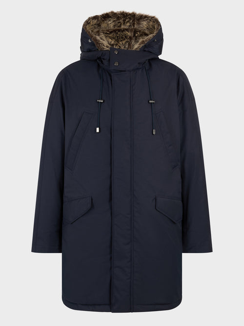 Parka en coton mélangé bleu indigo à capuche - Father & Sons   - 6 