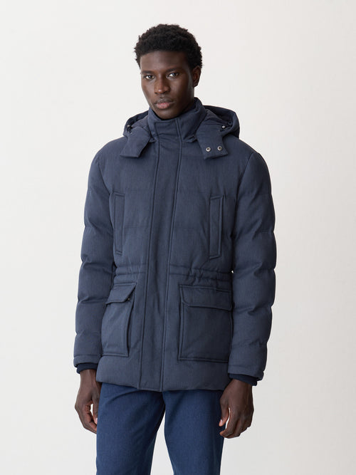 Parka matelassée bleu indigo à capuche amovible - 1 - Father & Sons   - 7 