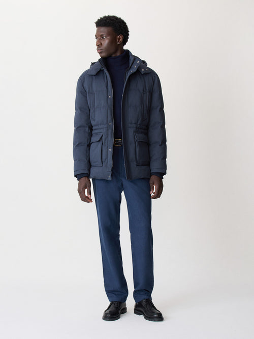 Parka matelassée bleu indigo à capuche amovible - Father & Sons   - 6 