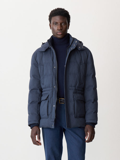 Parka matelassée bleu indigo à capuche amovible - Father & Sons   - 3 